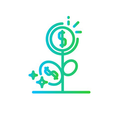 Profit business and finance icon with blue and green gradient outline style. coin, report, flat, web, dollar, sign, savings. Vector Illustration