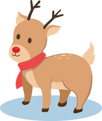 Cute Reindeer with red scarf  Vector Illustration.
