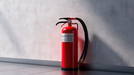 fire extinguisher on gray wall. Generative Ai - obrazy, fototapety, plakaty
