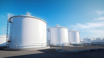 large white Industrial tanks for petrol and oil. Generative Ai