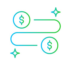 Money flow business and finance icon with blue and green gradient outline style. businessman, finances, growth, technology, commercial, prosperity, man. Vector Illustration