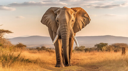 Wild African elephant in the savannah. Generative Ai