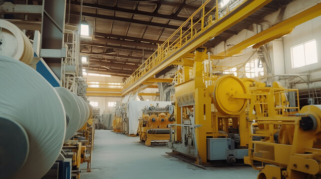 Fiberglass production industry equipment at manufacture background. Generative Ai