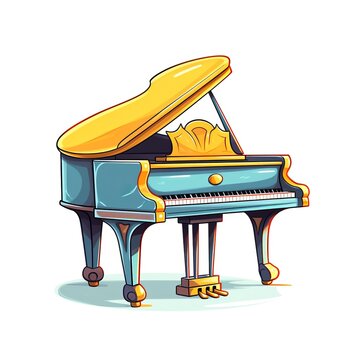 Traditional Piano Musical Instrument Cartoon Square Illustration. Melody and Rhythm. Ai Generated Drawn Illustration with Professional Expressive Piano Musical Instrument.
