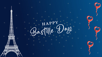 happy bastille day background with eiffel tower vector illustration - obrazy, fototapety, plakaty