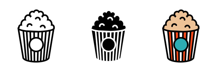 Popcorn Icon, an icon representing a bowl or box of popcorn, symbolizing the classic movie snack enjoyed during film screenings and home entertainment.