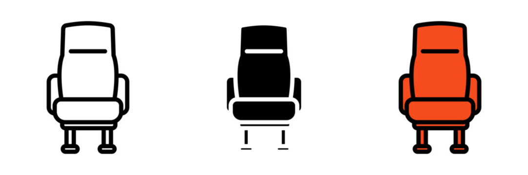 Cinema Seats Icon, an icon depicting cinema seats, representing the comfortable and immersive movie-watching experience in a theater.