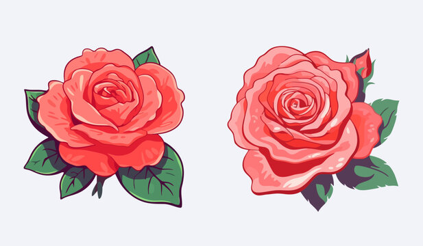 roses flower set cartoon, romantic floral decorative, wedding, greeting card element