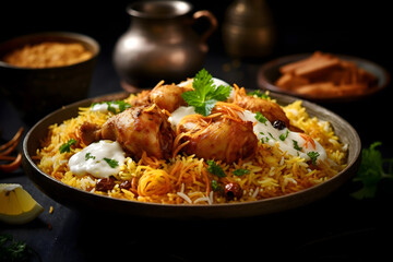 Biryani, spicy Indian dish of rice with meat or vegetables, flavored with saffron or turmeric