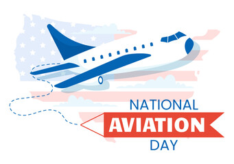 National Aviation Day Vector Illustration of Plane with Sky Blue Background or United States Flag in Flat Cartoon Hand Drawn Templates