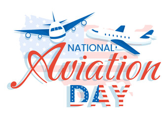 National Aviation Day Vector Illustration of Plane with Sky Blue Background or United States Flag in Flat Cartoon Hand Drawn Templates