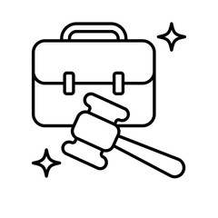 Corporate law business and finance icon with black outline style. gavel, labour, bankruptcy, agreement, advocate, background. Vector Illustration