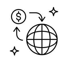 Money flow business and finance icon with black outline style. market, web, success, growth, balance, revenue, salary. Vector Illustration