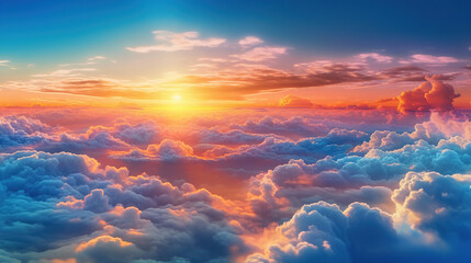 Beautiful sunset sky above clouds with dramatic light. Generative Ai