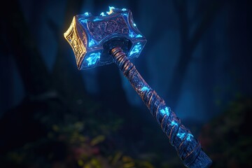 Fantasy medieval battle axe on a dark background.Generative Ai