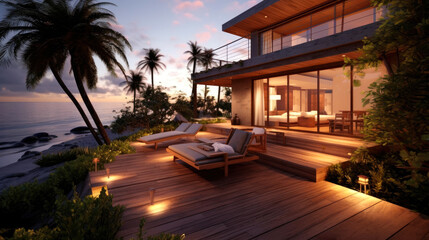 Obraz na płótnie Canvas House patio with amazing beach view. Generative AI