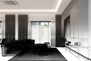 cozy  living room  interior design, 3d rendering
