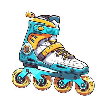 Modern Inline skates Land Vehicle Cartoon Square Illustration. Transportation and Motion. Ai Generated Drawn Illustration with Fast Reliable Inline skates Land Vehicle.