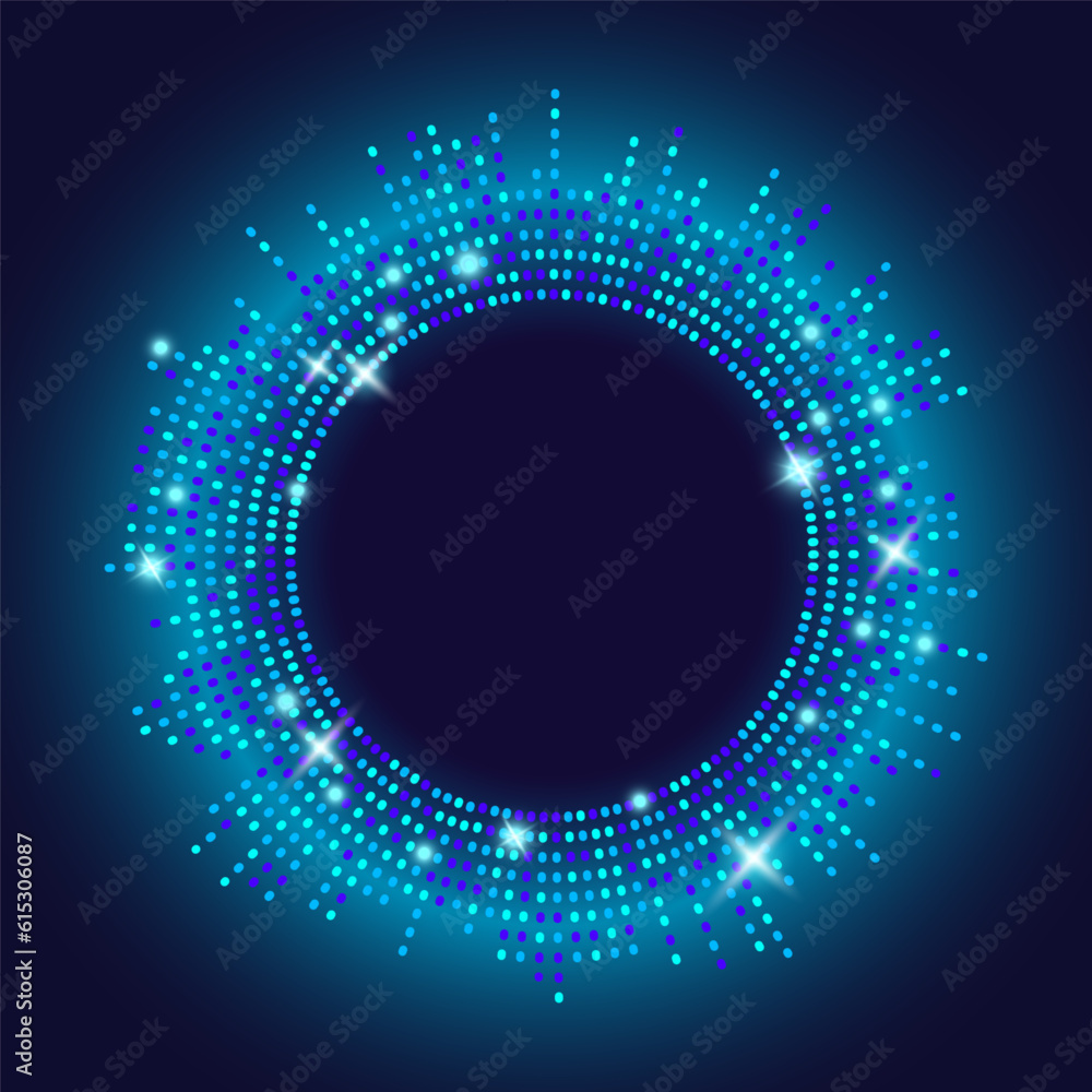 Poster circle sound wave. music circular neon graphic. abstract audio equalizer. spectrum frequency effect.