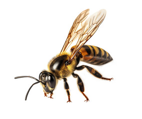 a stunning bee is flying, isolated on transparent background, macro, incredible pollinator, generative AI