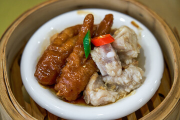 A delicious Cantonese morning tea dim sum, steamed chicken feet and spare ribs