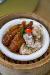 A delicious Cantonese morning tea dim sum, steamed chicken feet and spare ribs