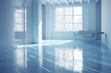 Fototapeta premium a 3d empty living room with light and floor, in the style of silver and azure