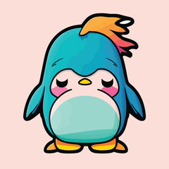 Awsome Cute looking Pengoen as character flat vector art sticker