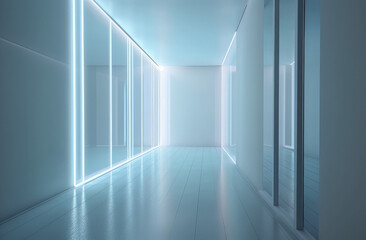 an empty space with white walls and blue light, in the style of striped compositions