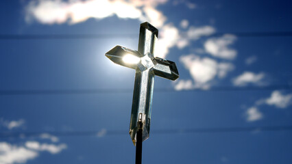 Plastic cross in the sky