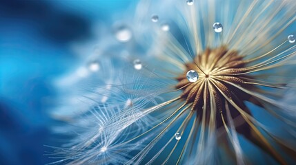 Naklejka premium Beautiful dew drops on a dandelion seed macro