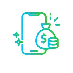 Mobile finance business and finance icon with blue and green gradient outline style. transfer, income, success, exchange, teamwork, growth, buy. Vector Illustration