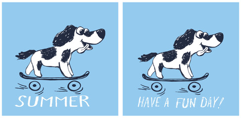 Dog on skateboard funny cool summer t-shirt print design. Poppy skater in skatepark. © Vasileva