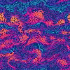 Fototapeta premium Seamless Pattern of Neon and Blue Waves. Generative AI.