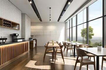 Coffee shop interior design With chairs and white walls.