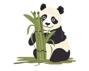 cute panda with bamboo, vector illustration
