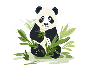животное, бамбук, китай, природа, живая природа, млекопитающее, милый, медведь, панда, черный, зеленый, иллюстрация, азия, мультфильм, искусство, зоопарк, лес, растение, дерево, белый, находящихся под