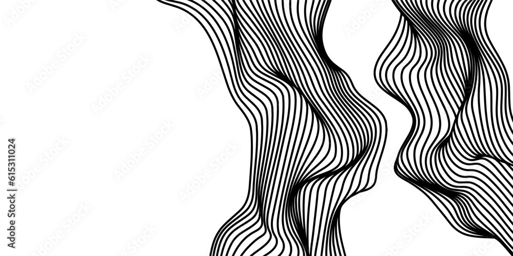 Poster Vector abstract line art wavy flowing dynamic curve black isolated on transparent background in concept luxury, wave