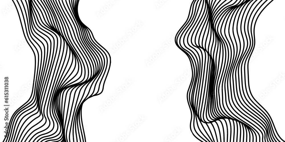 Poster Vector abstract line art wavy flowing dynamic curve black isolated on transparent background in concept luxury, wave