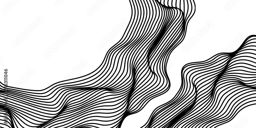 Poster Vector abstract line art wavy flowing dynamic curve black isolated on transparent background in concept luxury, wave