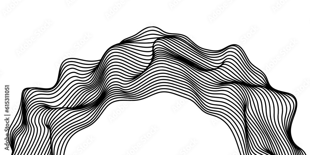 Poster Vector abstract line art wavy flowing dynamic curve black isolated on transparent background in concept luxury, wave