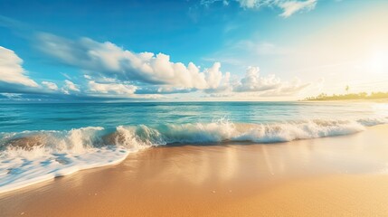 Fototapeta premium Nature of tropical golden beach with rays of sunlight