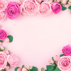 Fototapeta na wymiar pink roses frame, wedding, vector, nature, day, leaf, design, border, AI generated 