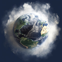 Realistic globe with white clouds, climate change, co2