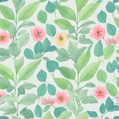 seamless pattern with flowers, plant, retro, flowers, pink, blossom, branch, decor,  AI generated	