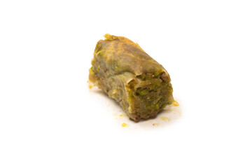 Turkish pistachio baklava isolated on white background.