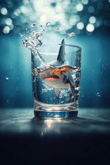 A shark swimming inside a glass of water