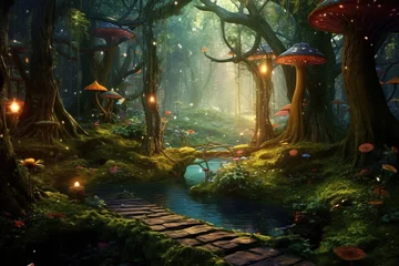 Cercles muraux Noir Fantasy landscape with fantasy forest.Generative Ai