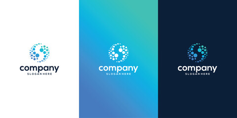 Tech letter s logo blue and green geometric shape with square pixel dots technology logos