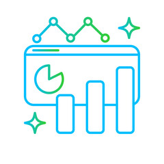 Statistics business and finance icon with blue and green gradient outline style. communication, corporate, increase, project, arrow, paperwork, trade. Vector Illustration